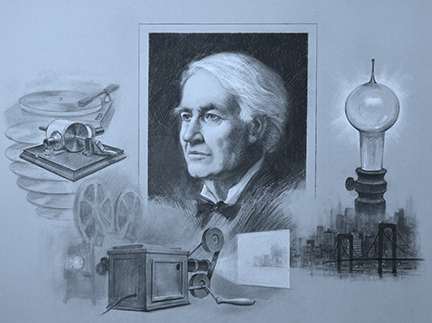 Portrait of Thomas Edison by Jack Kamen