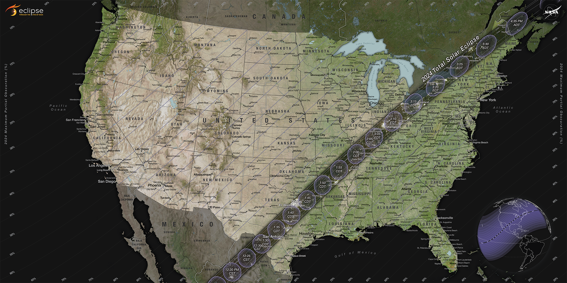NASA Map of the April 8 eclipse.