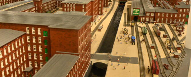 Water running in a canal in the LEGO Millyard Project
