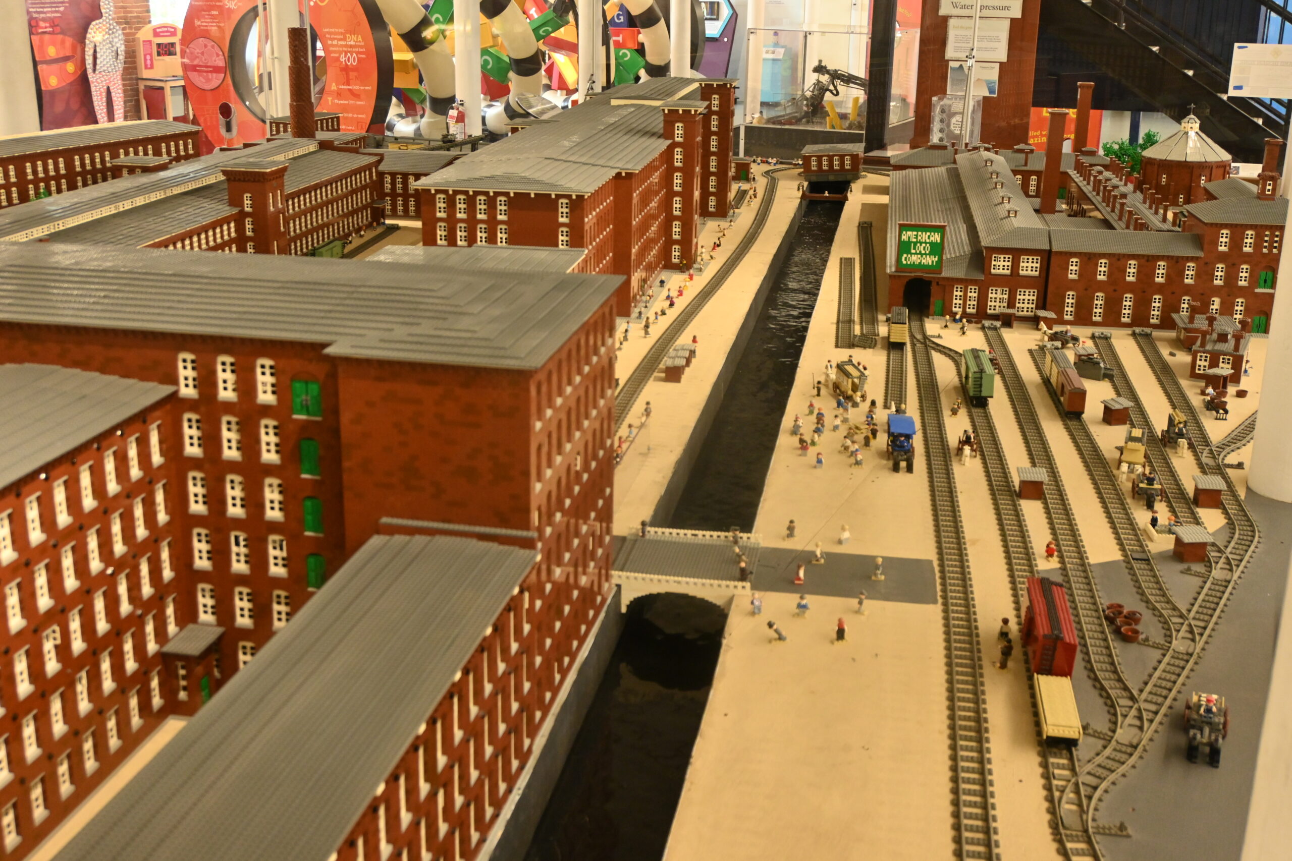 Water running in a canal in the LEGO Millyard Project