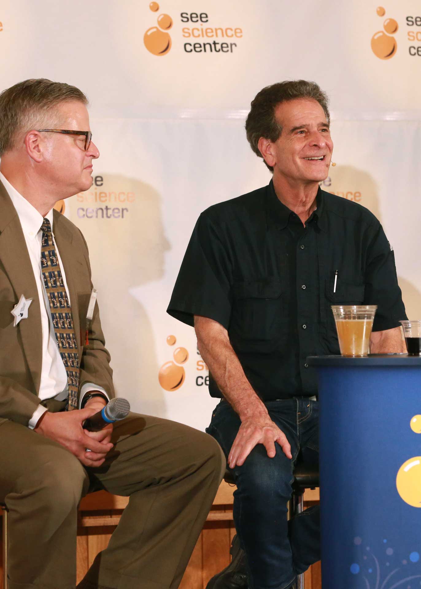 5U9A9911 Dean Kamen on stage answering a question at SEE Celebrates